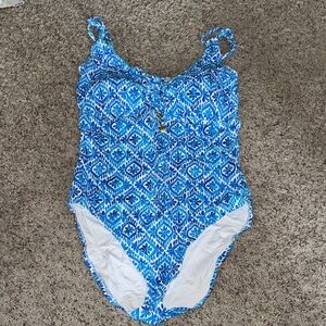 Tommy Bahama Blue Patterned Girls One-Piece Swimsuit
